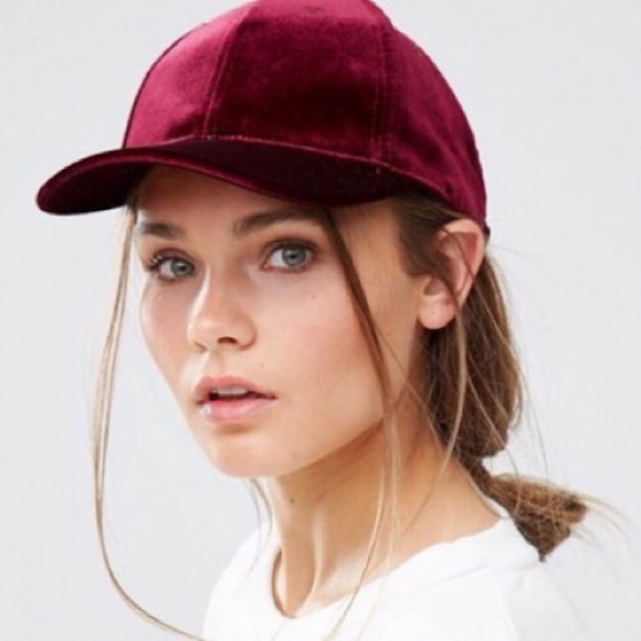 SOLD Red Burgundy Suede Velvet Baseball Cap Hat - Picture 3 of 8